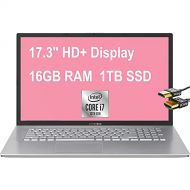 Flagship 2021 Asus Vivobook 17 Laptop Computer 17.3 HD+ Display 10th Gen Intel Quad Core i7 1065G7 16GB RAM 1TB SSD Intel Iris Plus Graphics USB C Bluetooth Win10 Silver + HDMI Cab