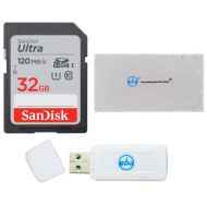 SanDisk 32GB SD Ultra Memory Card Works with Panasonic Lumix Digital Cameras (SDSDUN4-032G-GN6IN) Bundle with (1) Everything But Stromboli Card Reader & Micro Fiber Cloth