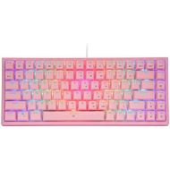 HUO JI CQ84 RGB Mechanical Gaming Keyboard, Programmable RGB Backlit, Blue Switches, USB Wired 75% Compact 84 Keys Anti-Ghosting for Mac, PC, Pink
