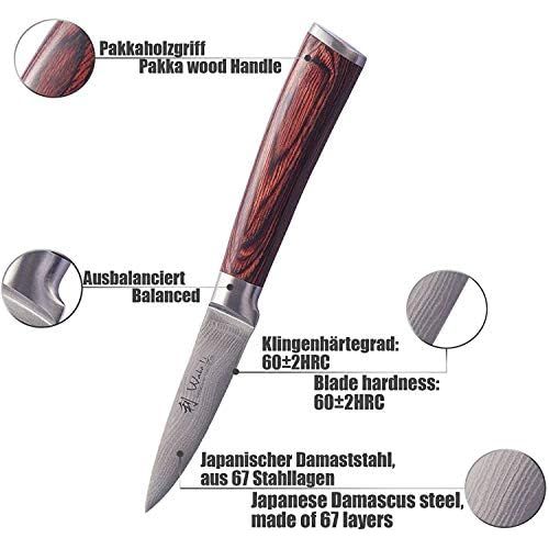  [아마존베스트]Wakoli EDIB Damascus Knife Office Knife Vegetable Knife 8.50 cm Blade Extremely Sharp 67 Layers I Damask Kitchen Knife and Professional Chefs Knife Made of Real Japanese Damascus S