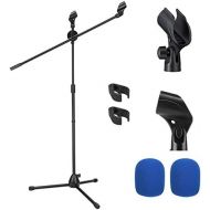 [아마존베스트]Moukey MMs-3 Microphone Stand, Microphone Holder, Height Adjustable, 80-133 cm, Adjustable Tripod Boom Tripod Microphone Stand with Dual Non-Slip Microphone Clips and Dual Foam Cov
