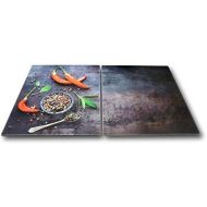 [아마존베스트]UrbanDesign 2 x Glass Hob Cover Chopping Board Cover Plate for Ceramic Hob Design Hot Chilli Pepper Extra for Large 80 cm Hobs