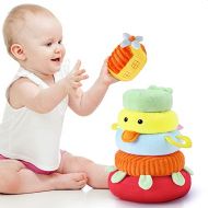 iPlay, iLearn Soft Plush Baby Toys, Safe First Stacking Rings, Sounds n Textures, Easy Grip Shaker, Learning Biting Gifts for 3, 6, 9, 12, 18 Months 1 Year Olds Newborn Infant Todd