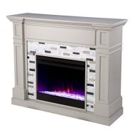 SEI Furniture Birkover Color Changing Electric Fireplace w/ Marble Surround, Gray/ Black/ White
