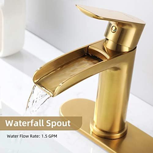  NEWATER Waterfall Spout Bathroom Sink Faucet Basin Mixer Tap Brushed Gold Single Handle