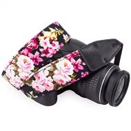 Wolven Pattern Cotton Camera Neck Shoulder Strap Belt Compatible with All DSLR/SLR/Men/Women etc, Black Flower