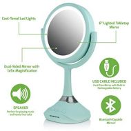 Ovente Tabletop Vanity Mirror with Speaker, 6 Inches, 1× & 5× Magnification, Bluetooth/MP3 Flash Drive...