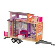 KidKraft Teeny House Wooden Dollhouse, Pull-Along with 10-Piece Accessories, for 12-Inch Dolls, Gift for Ages 3+
