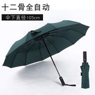 ZZSIccc Parasol 12 Bone Automatic Sun Protection Three Fold Umbrella Windproof Thick Umbrella D Ink Green Vinyl