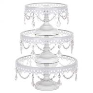 AMALFI DEECOR Amalfi Decor Cake Stand Set of 3 Pack with Glass Tops, Dessert Cupcake Pastry Candy Display Plate for Wedding Event Birthday Party, Round Metal Pedestal Holder with Crystals, Gold