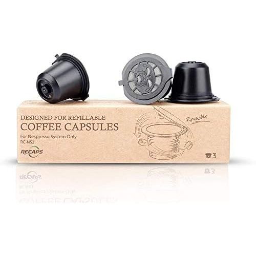  RECAPS Refillable Coffee Pods Reusable Filters Compatible with Nespresso Original Line Machines 3 Pack Black