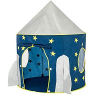 [아마존베스트]FoxPrint Rocket Ship Tent - Space Themed Pretend Play Tent - Space Play House - Spaceship Tent For Kids - Foldable Pop Up Star Play Tent Blue
