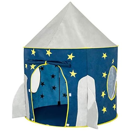  [아마존베스트]FoxPrint Rocket Ship Tent - Space Themed Pretend Play Tent - Space Play House - Spaceship Tent For Kids - Foldable Pop Up Star Play Tent Blue