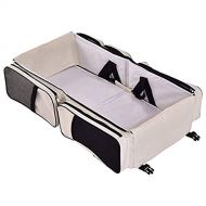 HAPPYGRILL 3 in 1 Baby Bassinet Diaper Bag, Waterproof Oxford Portable Bassinet, Travel Changing Station with Fitted Sheet, Baby Traveling Bag Mother’s Bag(Beige)
