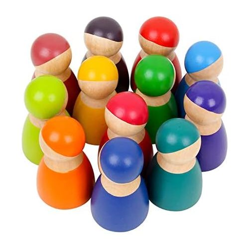  Agirlgle Toddler Wooden Toys 12 Rainbow Friends Wooden Peg Dolls Bodies Baby Kids Wooden Pretend Play for Toddlers People Figures Shape Preschool Learning Educational Toys Montesso