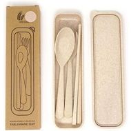 [아마존베스트]Honbay 3PCS Portable Cutlery Boreal Europe Style Healthy Eco-Friendly Wheat Straw Spoon Chopstick Fork Tableware set for Travel, Picnic, Camping or Just for Daily Use (Beige)