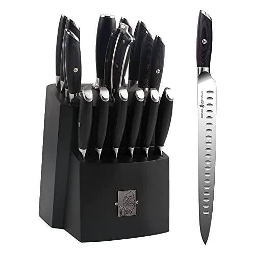  TUO Slicing Carving Knife 12 inch & Kitchen Knife Set 17 pcs Brisket Turkey Meat Slicing Knife German HC Steel with Pakkawood Handle FALCON SERIES Gift Box Included