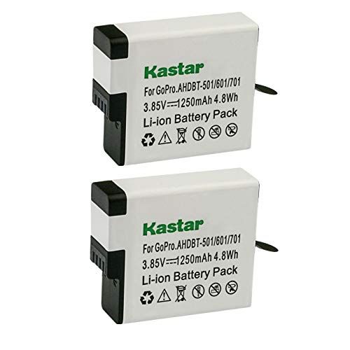  Kastar 2-Pack Battery Replacement for GoPro AABAT-001, Hero, HERO5 Hero 5, AHDBT-501, AHBBP-501, HERO6 Hero 6, AHDBT-601, AHBBP-601, HERO7 Hero 7, AHDBT-701, AHBBP-701 Battery