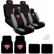 Yupbizauto Ultimate Superman Car Seat Covers Floor Mats Set Bundled with Classic BAM! Logo Headrest Covers