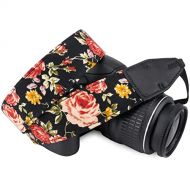 Wolven Pattern Cotton Camera Neck Shoulder Strap Belt Compatible with DSLR/SLR/Men/Women etc, Black Rose