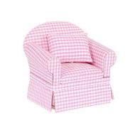 Inusitus Miniature Dollhouse Sofa Arm Chair - Dolls House Furniture Couch - White with Red Pattern - 1/12 Scale (Pink Check)