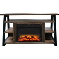 Cambridge 53x15x32 Sawyer Industrial Electric Fireplace Mantel TV Stand Console with Shelves, Remote Control, and Log & Grate Flame Insert with Color Changing LED Lights, Walnut -