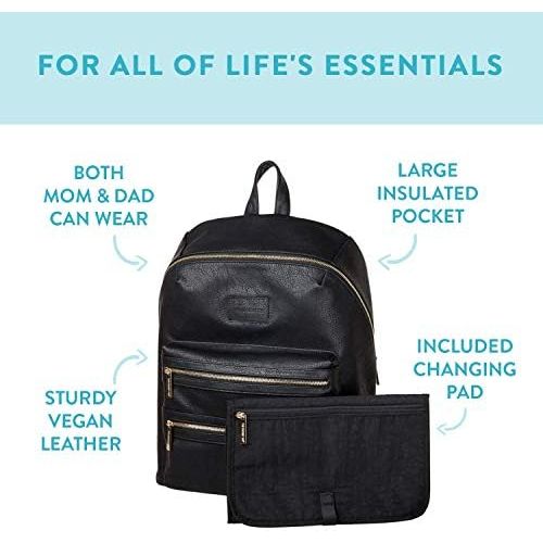  The Honest Company City Backpack, Black | Sturdy Vegan Leather Backpack | Diaper Bag | Changing Pad with Zippered Pocket | Unisex Backpack | Stylish and Functional