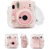 Fancyme PU Leather Camera Case Compatible with Fujifilm Instax Mini 11 9 8 Instant Film Camera with Adjustable Shoulder Strap Bag Protective Cover (Daisy)