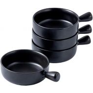 [아마존베스트]Bruntmor 20 Ounce Set Of 4 Ceramic Matte Glaze Bowl with Handle French Onion Soup Bowl Bakeware, Oven Safe, 6 Diameter, Black