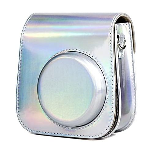  Elvam Camera Case Bag Purse Compatible with Fujifilm Mini 11 / Mini 9 / Mini 8/8+ Instant Camera with Detachable Adjustable Strap - Silvery