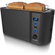 [아마존베스트]Arendo - Stainless steel toaster long slot 4 slices - Defrost function - heat-insulating housing - with integrated bread roll attachment - crumb drawer - display with remaining tim