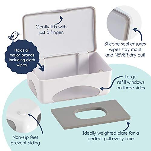  hiccapop Baby Wipe Dispenser | Baby Wipes Case | Baby Wipe Holder Keeps Diaper Wipes Fresh | Non-Slip, Easy Open & Close Wipe Container (Gray w/Gray Window)