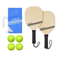 GoSports Pickleball Beginner Set Bundle - Includes Two Wood Paddles, Four Official Pickle Balls & Carrying Tote Bag