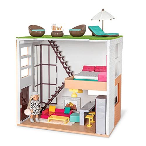  Lori Dolls ? Dollhouse & Accessories for Mini Dolls ? Playset with 6-inch Doll ? 3 Furniture Sets ? Living Room, Kitchen, Bedroom, Outdoor Patio Loft ? 3 Years +,Multi Color,LO3707