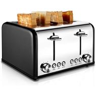 Toaster 4 Slice, CUSIBOX Stainless Steel Toaster with Bagel, Defrost, Cancel Function, Extra Wide Slots, 6 Bread Shade Settings, 1650W, Black