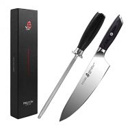 TUO 8 inch Chef Knife with Honing Steel 8 inch Sharpening Rod for Kitchen Knife German HC Steel with Pakkawood Handle FALCON SERIES Gift Box Included