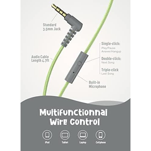  [아마존베스트]Ailihen I35 Stereo Lightweight Foldable Headphones Adjustable Headband Headsets with Microphone 3.5mm for Cellphones Smartphones Iphone Laptop Computer Mp3/4 Earphones (Grey/Green)