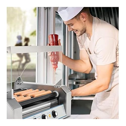  [아마존베스트]Royal Catering Hot Dog Grill Hot Dog Machine Hot Dog Maker (7 Rolls, Space for 12 Sausages, Teflon-Coated 1400 W, 2 Heating Zones, Stainless Steel) Silver