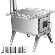Happybuy Tent Wood Stove 18.3x15x14.17 inch, Camping Wood Stove 304 Stainless Steel With Folding Pipe, Portable Wood Stove 90.6 inch Total Height For Camping, Tent Heating, Hunting