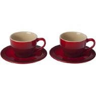 Le Creuset Stoneware Set of 2 Cappuccino Cups and Saucers , 7 oz. each, Cerise