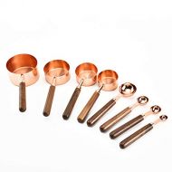 VU ANH TUAN Store Copper Measuring Cups Household Kitchen Dining Bar Baking Tools Walnut Wooden Handle Copper Plating Measuring Cups Spoon Cake Sugar Tools Set