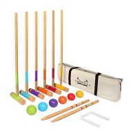 GoSports Six Player Croquet Set for Adults & Kids - Modern Wood Design with Deluxe (35) and Standard (28) Options