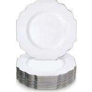 Silver Spoons 20 Premium Reusable Plastic Appetizer Plates | Baroque - White | 8.5, 1858
