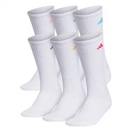 adidas womens Athletic Cushioned Crew Socks With Arch Compression (6-Pair), White/Shock Pink/Bright Cyan, Medium