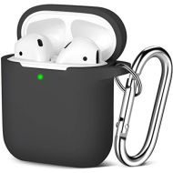 [아마존베스트]Maledan Compatible with AirPods Case AirPods Case Apple Airpods 2 & 1 Full Protection Silicone Protective Case (Front LED Visible) (Supports Wireless Charging) with Carabiner, Blac