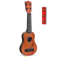 [아마존베스트]hhobby stars Kids Guitar Musical Toy Ukulele Classical Instrument(Brown),with Extra Harmonica 16 Holes
