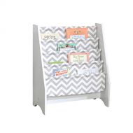 KidKraft Wooden Sling Bookcase - Gray & White- Sturdy Canvas Fabric, Chevron Pattern, Kids Bookshelf, Young Reader Support, Grey
