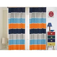 [아마존베스트]Sapphire Home 2 Panel Curtain Set, Blue Orange Gray Stripes Print Multicolor Boys Kids Girls Teen Room Decor, (Kids Stripe, Curtain)