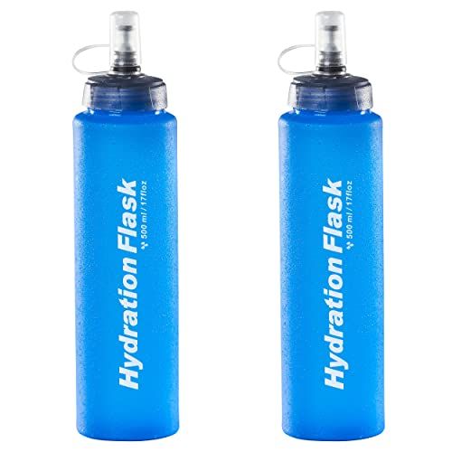  Azarxis TPU Soft Flask Running Water Bottles Collapsible BPA-Free for Hydration Pack - Ideal for Running Hiking Cycling Climbing (500ml/16.9oz - 2 Pack)