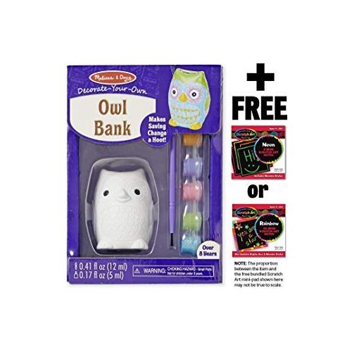  Melissa & Doug DYO Owl Bank: Decorate-Your-Own Kit & 1 Scratch Art Mini-Pad Bundle (09538)